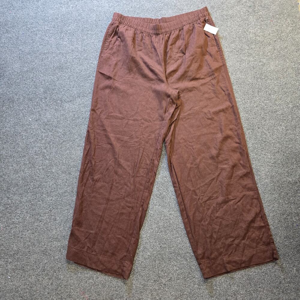 Old Navy Pants Womens Size XL Tall Brown Wide Leg Linen Blend Pull On Casual